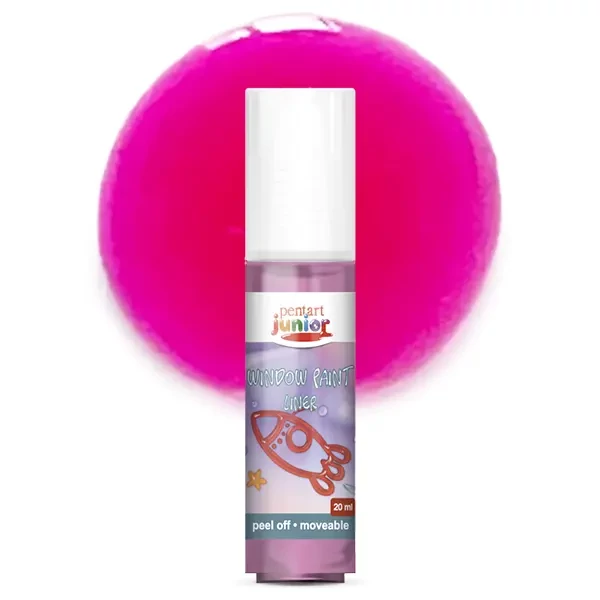 Pentart Junior Window Paint – vopsea sub formă de autocolant detașabil pentru geamuri, 20 ml – magenta