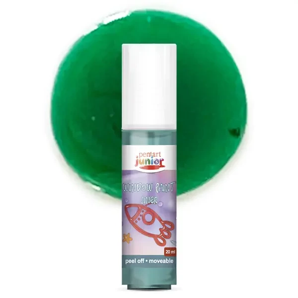 Pentart Junior Window Paint – vopsea sub formă de autocolant detașabil pentru geamuri, 20 ml – verde