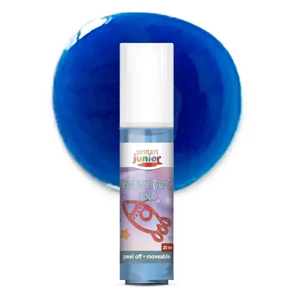 Pentart Junior Window Paint – vopsea sub formă de autocolant detașabil pentru geamuri, 20 ml – albastru