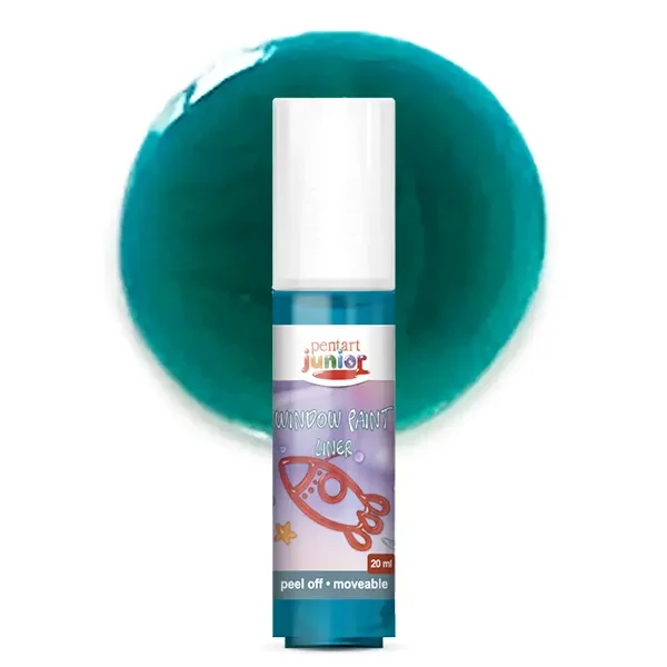 Pentart Junior Window Paint – vopsea sub formă de autocolant detașabil pentru geamuri, 20 ml – turcoaz