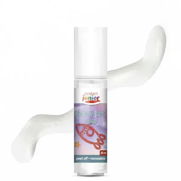 Pentart Junior Window Paint – vopsea pentru autocolante de sticlă detașabile, 20 ml – alb