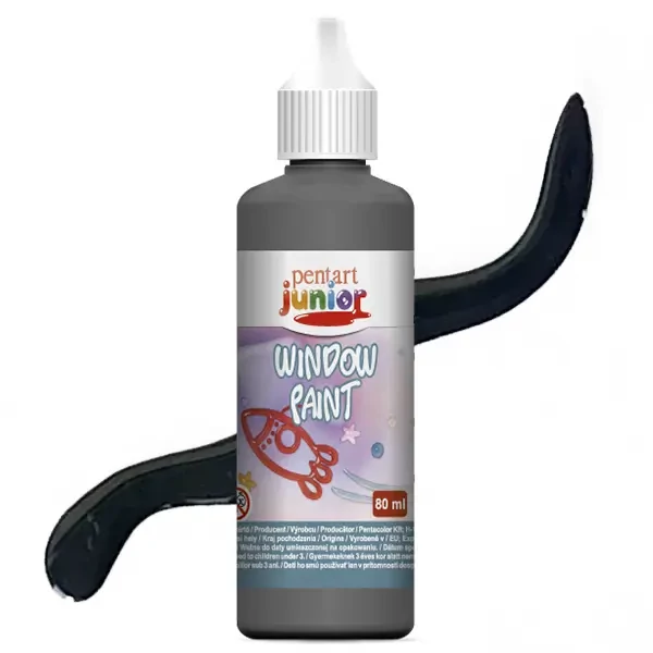 Pentart Junior Window Paint – vopsea pentru autocolante de sticlă detașabile, 80 ml – negru