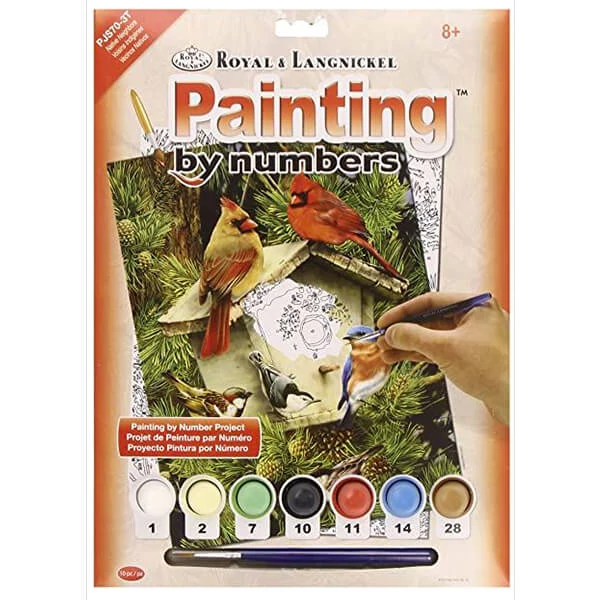 Set de colorat după numere, culori acrilice+pensulă, 22x30 cm - Birdhouse