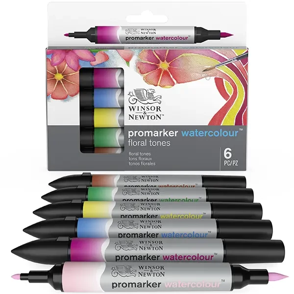 Promarker Watercolour marker tip pensulă acuarelă cu două vârfuri   set  - 6 buc, floral tones