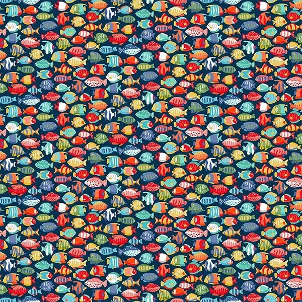 Tesatura patchwork - Makower - Deep Blue Sea 139/B8 Fish Shoal dark blue