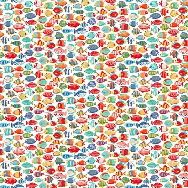 Tesatura patchwork - Makower - Deep Blue Sea 139/W Fish Shoal white