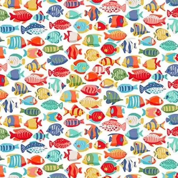Tesatura patchwork - Makower - Deep Blue Sea 139/W Fish Shoal white