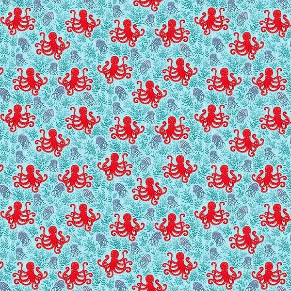 Tesatura patchwork - Makower - Deep Blue Sea 140/B2 Octopus light blue