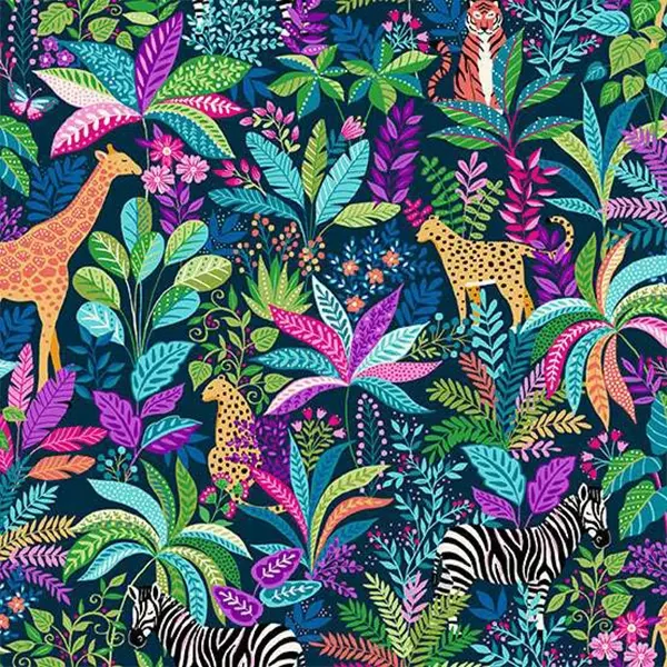Tesatura patchwork - Makower - Tropica 146/B Wildlife blue
