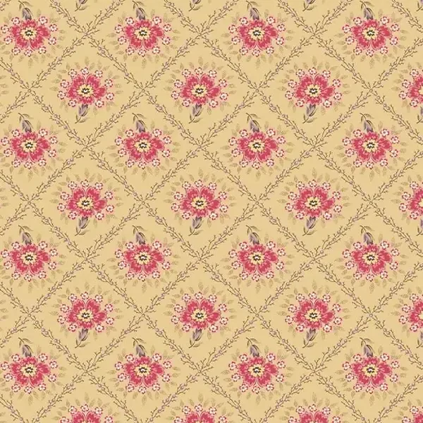 Material patchwork  - Makower - Wildflower Cottage 1591R Trellis buttercup
