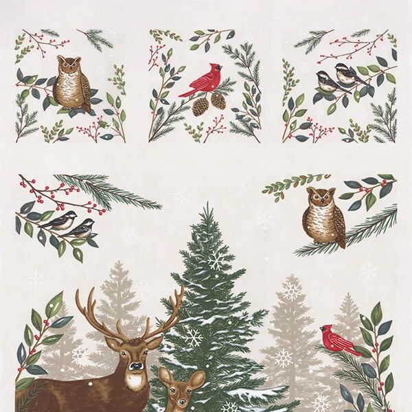 Material patchwork  - Moda - Woodland Winter by Deb Strain 56099-11 Panel, 60 cm