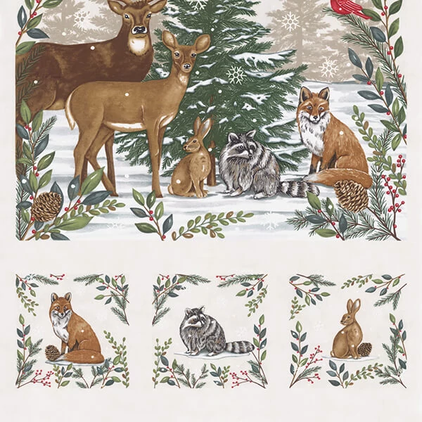 Material patchwork  - Moda - Woodland Winter by Deb Strain 56099-11 Panel, 60 cm