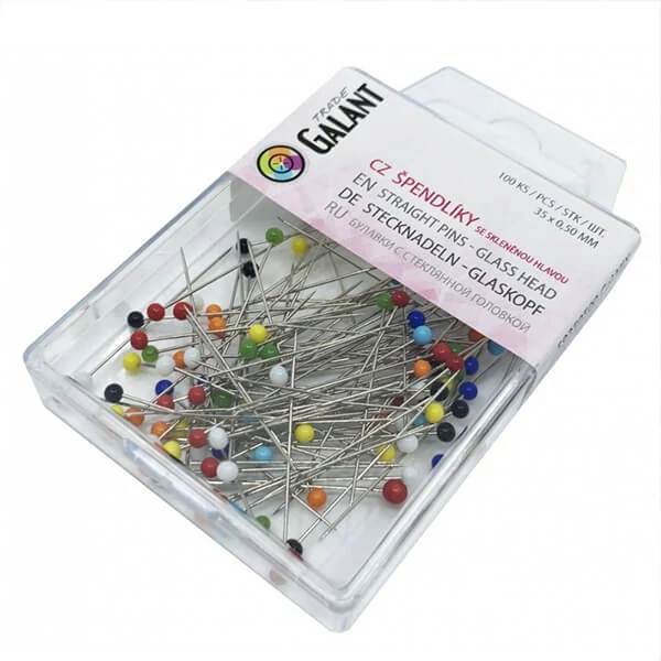 Set pini, cap de sticla, 0,5x35 mm, 100 buc, in cutie de plastic