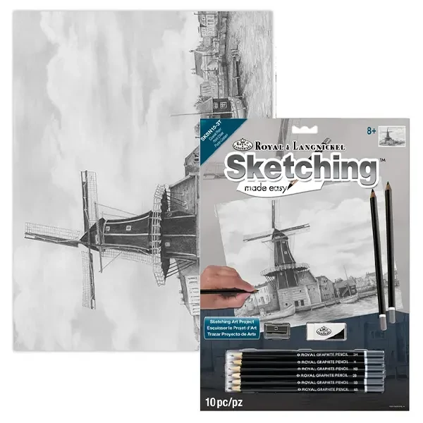 Desen de schiță realizat cu instrumente din setul de desen grafic, 22x30 cm – Moară