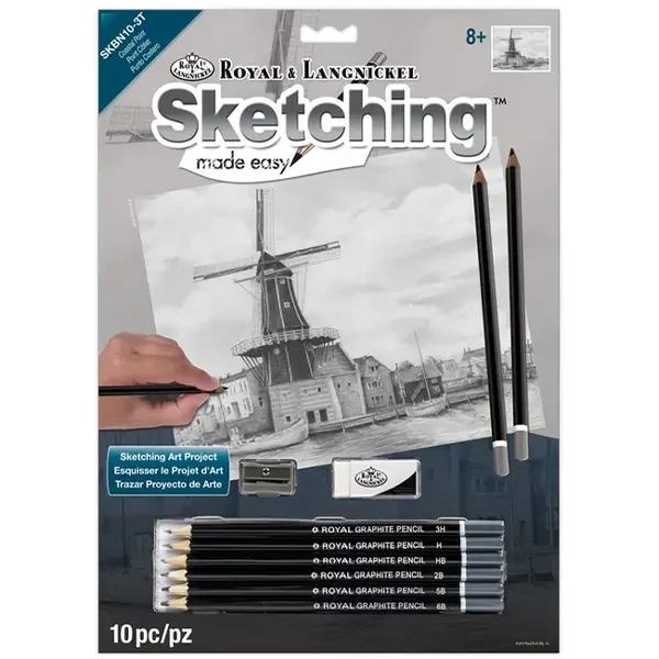 Desen de schiță realizat cu instrumente din setul de desen grafic, 22x30 cm – Moară