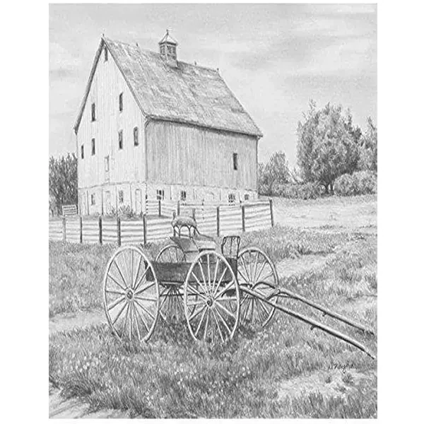 Desen de schiță realizat cu instrumente din setul de desen grafic, 22x30 cm – Căruță