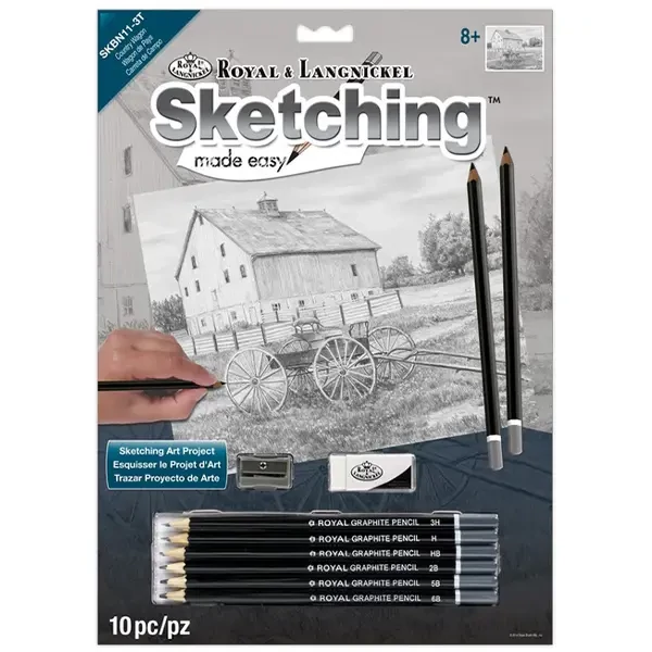 Desen de schiță realizat cu instrumente din setul de desen grafic, 22x30 cm – Căruță