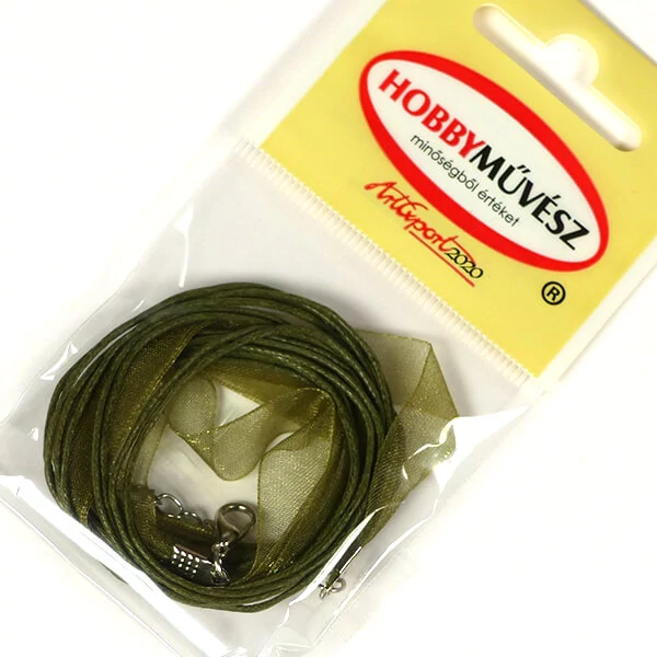 Colier din organza cu fir cerat, închizător delfin - verde masline