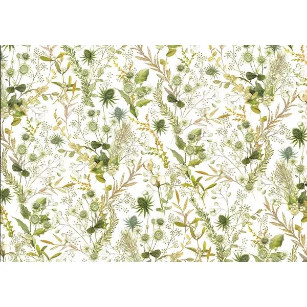 Hârtie de decoupage Tassotti - compoziție florală în nuanțe de verde și auriu
