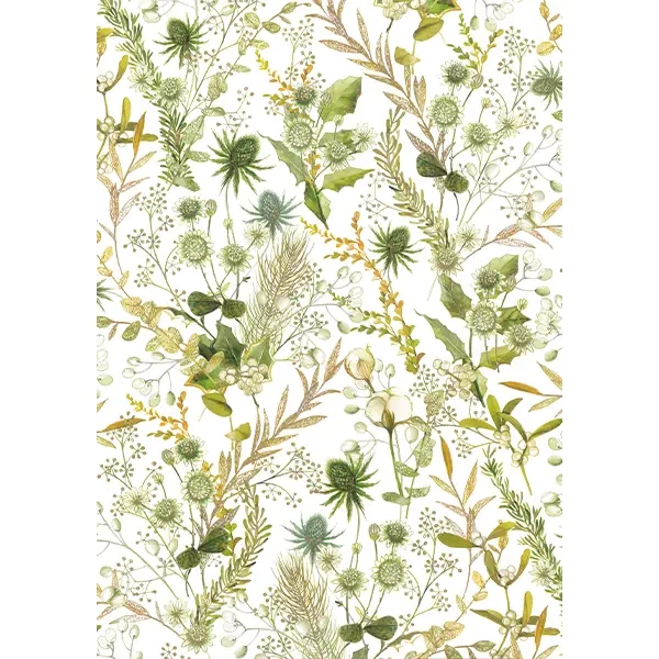Hârtie de decoupage Tassotti - compoziție florală în nuanțe de verde și auriu