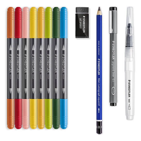 Set markere pensulă, Staedtler, Design Journey, Floral watercolour, cu două vârfuri - 12buc