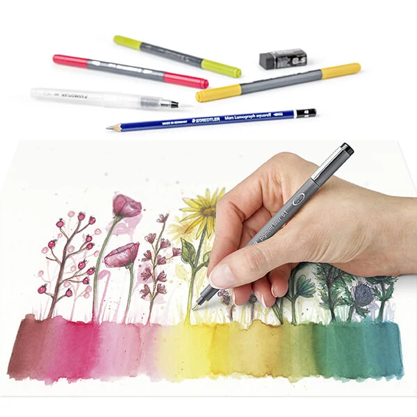 Set markere pensulă, Staedtler, Design Journey, Floral watercolour, cu două vârfuri - 12buc