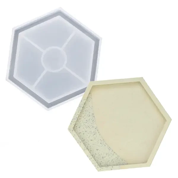 Matriță Jesmonite din silicon pentru răsină acrilică și sintetică - hexagon, suport pentru pahar cu margine, 11,5 x 10 cm