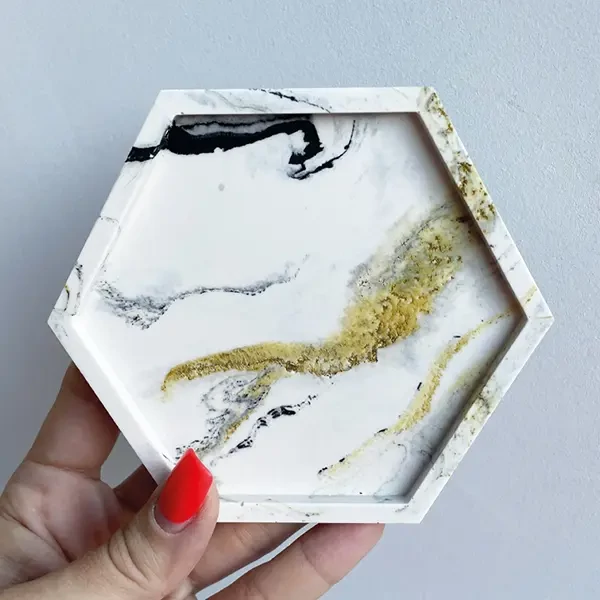 Matriță Jesmonite din silicon pentru răsină acrilică și sintetică - hexagon, suport pentru pahar cu margine, 11,5 x 10 cm