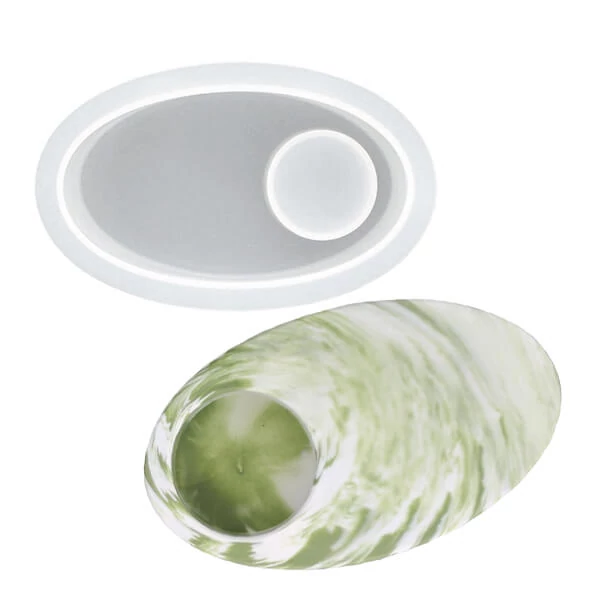Matriță din silicon Jesmonite pentru răsină acrilică și sintetică  - suport lumânări oval, 13,8x9x4,7 cm