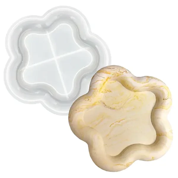Matriță Jesmonite din silicon pentru  răsină acrilică și sintetică - bol în formă de floare, 15,8 x 14,9 x 1,7 cm