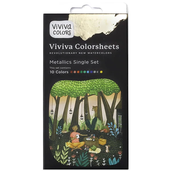 Set de palete de hârtie pentru acuarelă Viviva Colorsheets - 10 culori, Metallics Single Set