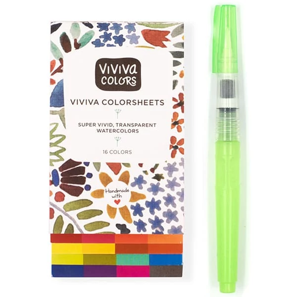 Set de palete de hârtie acuarelă Viviva Colorsheets - 16 culori + pensulă cu rezervor de apă, Original Sketcher Set