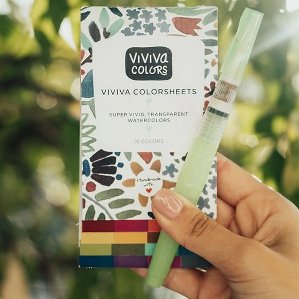 Set de palete de hârtie acuarelă Viviva Colorsheets - 16 culori + pensulă cu rezervor de apă, Original Sketcher Set