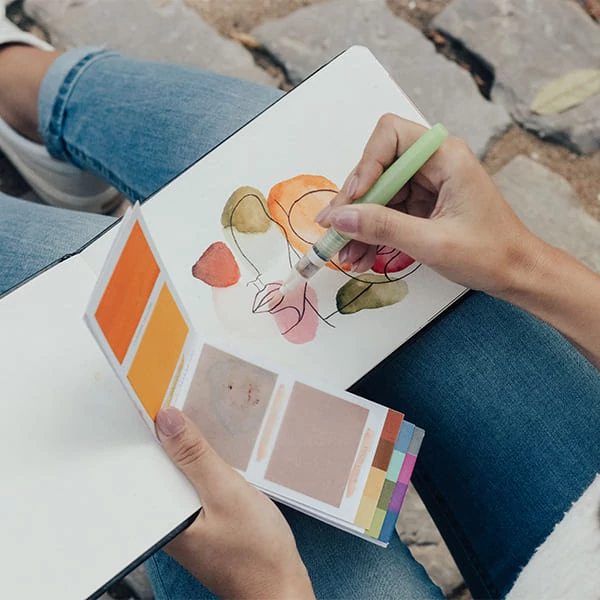 Set de palete de hârtie acuarelă Viviva Colorsheets - 16 culori + pensulă cu rezervor de apă, Original Sketcher Set