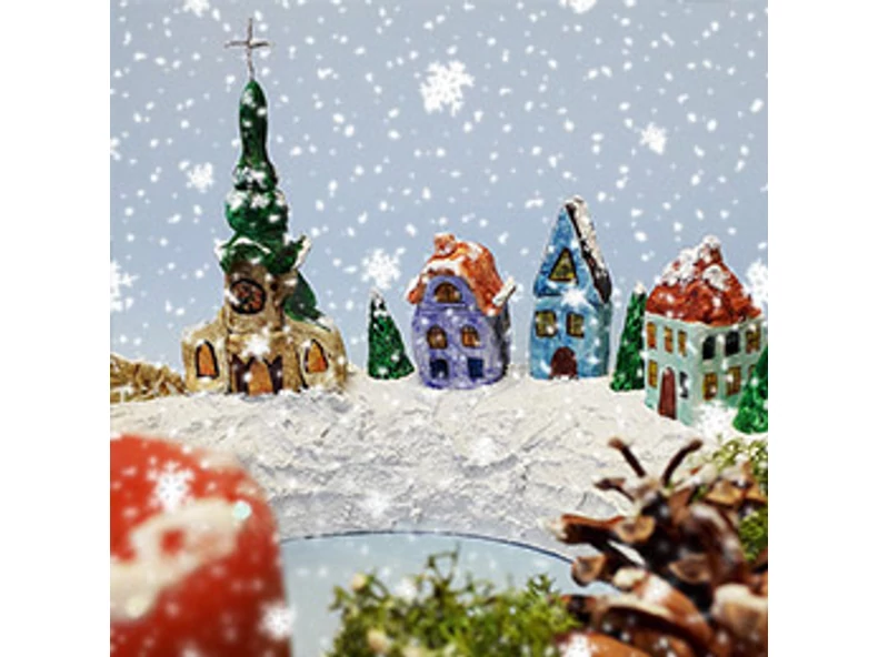 Coroană de Advent cu peisaj urban înzăpezit - Figuri din lut de modelat Fimo Air