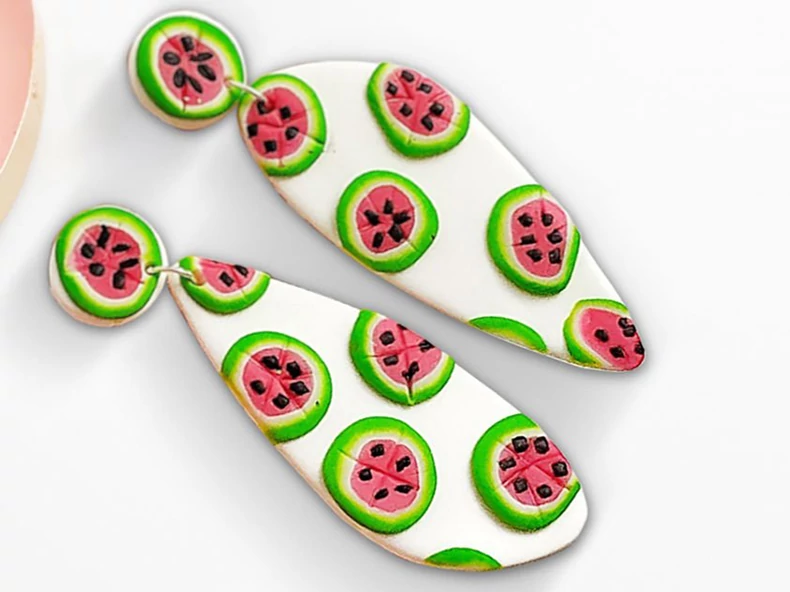 Cercei cu pepene verde din plastilină Fimo