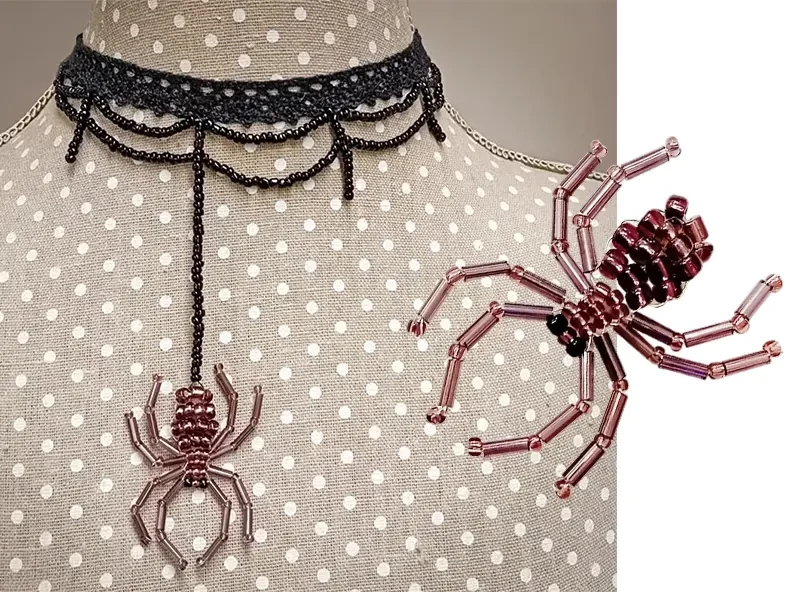 Colier cu dantelă tip păianjen și mărgele pentru Halloween