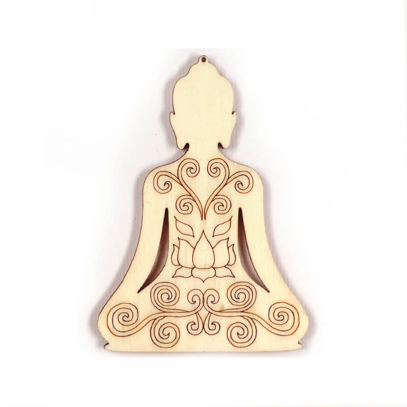 Figurină din lemn, atârnabilă, modelată cu laser - ornament din lemn Buddha, mic