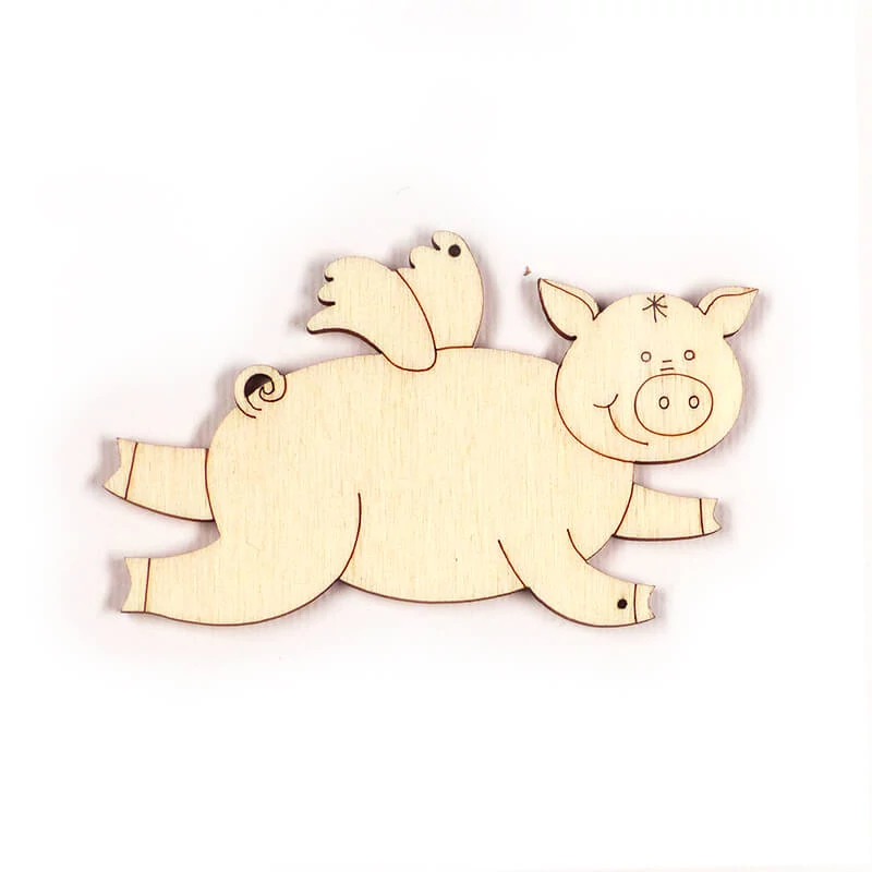 Figurină din lemn, atârnabilă, modelată cu laser - Decor din lemn, porc zburător
