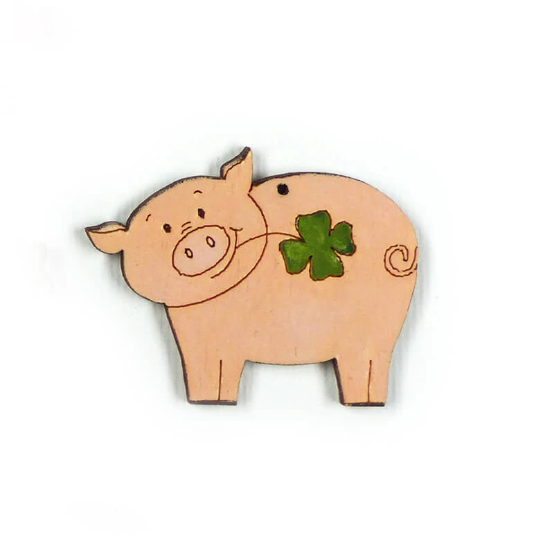 Figurină din lemn, atârnabilă, modelată cu laser - Ornament din lemn Trifoi cu porc