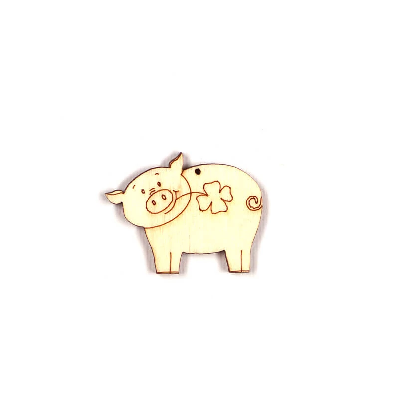 Figurină din lemn, atârnabilă, modelată cu laser - Ornament din lemn Trifoi cu porc