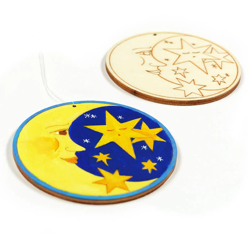 Figurină din lemn, atârnabilă, modelată cu laser - Ornament pentru brad,  Lună