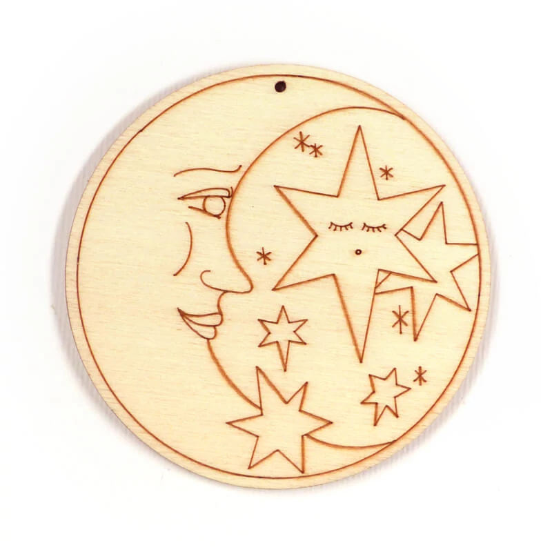 Figurină din lemn, atârnabilă, modelată cu laser - Ornament pentru brad,  Lună