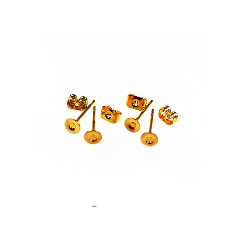 Bază pentru cercei, plug-in - auriu, 4 mm, 2 perechi