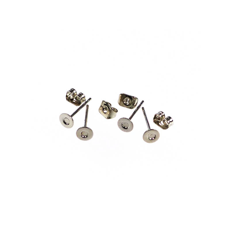 Bază pentru cercei, plug-in - rodiu, 4 mm, 2 perechi