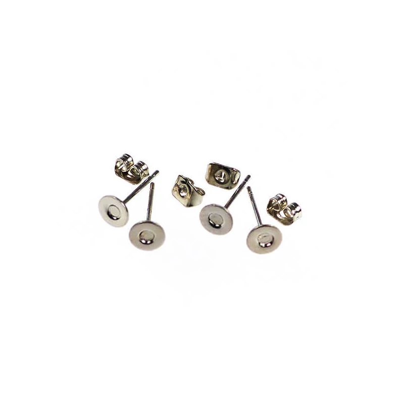 Bază pentru cercei, plug-in - rodiu, 6 mm, 2 perechi