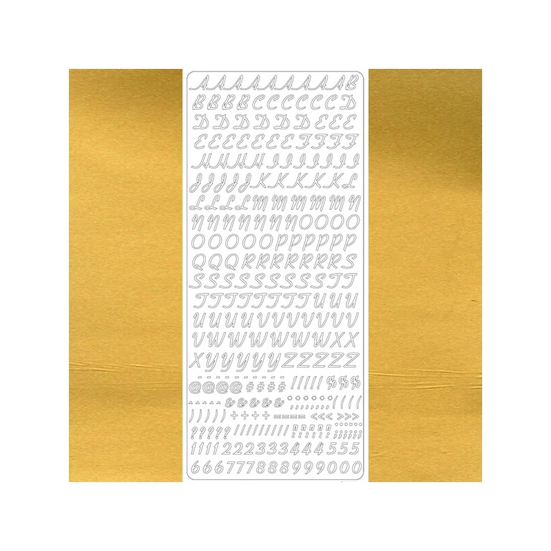 Autocolant de contur -  numere și semne de punctuație, cursive, auriu, 1860