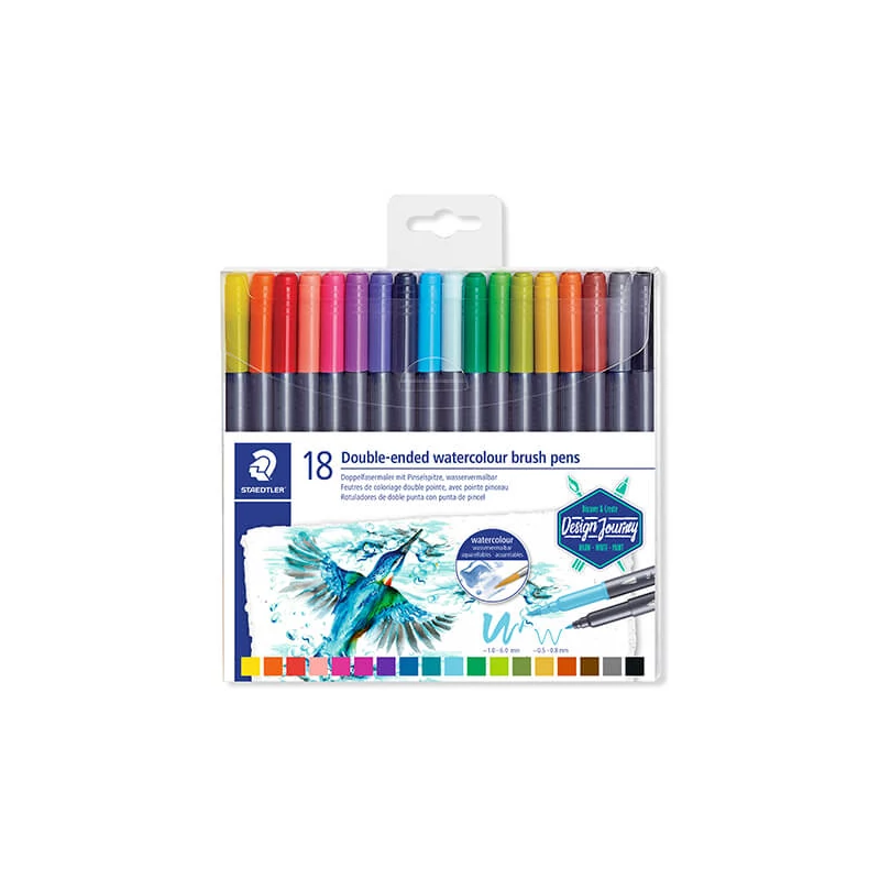 Set markere pensulă, Staedtler, Design Journey, cu două vârfuri - 18 buc