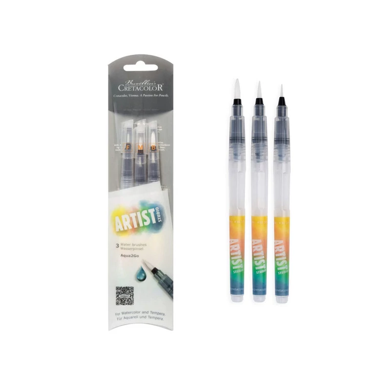 Set de pensule Cretacolor Aqua2Go cu rezervor de apă, 3 buc