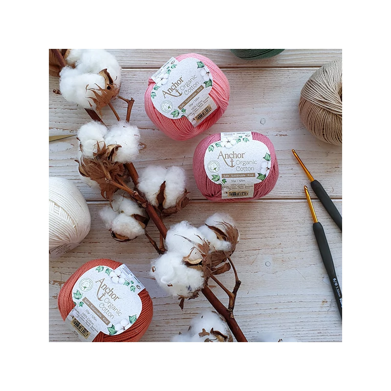 Fire de croșetat, Anchor Organic Bumbac, 50 g, vegan - 00071 emerald lake